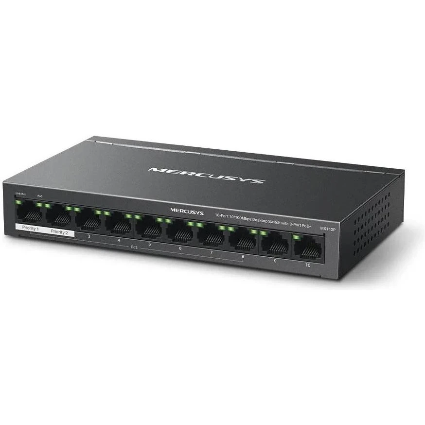 Коммутатор неуправляемый Mercusys MS110P (MS110P) (UA) Размеры, мм 171 x 98 x 27