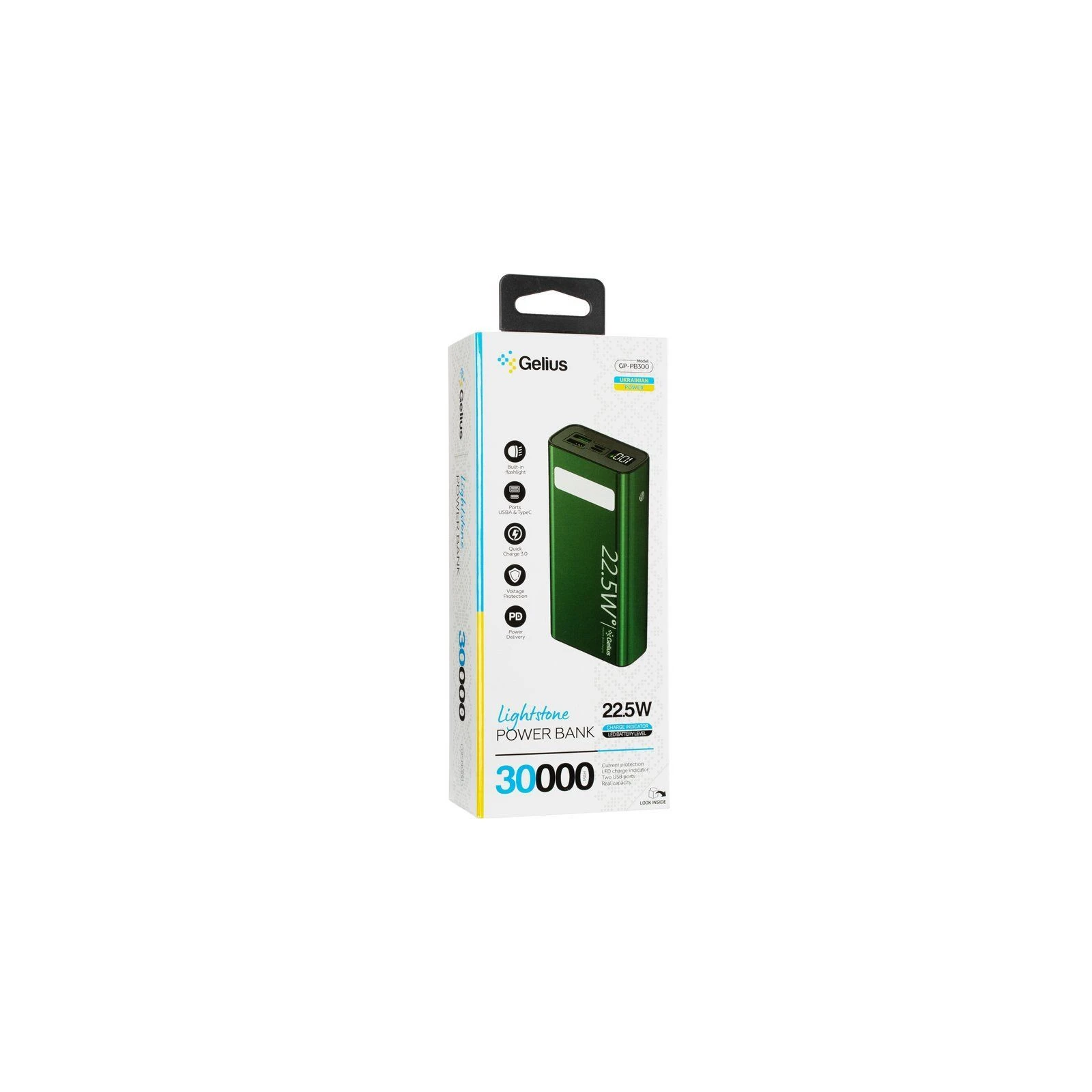 Gelius Lightstone GP-PB300 30000mAh QC+PD (22.5W) Green (00000090465) (UA) Интерфейсы подключения (вход) USB Type-C, microUSB