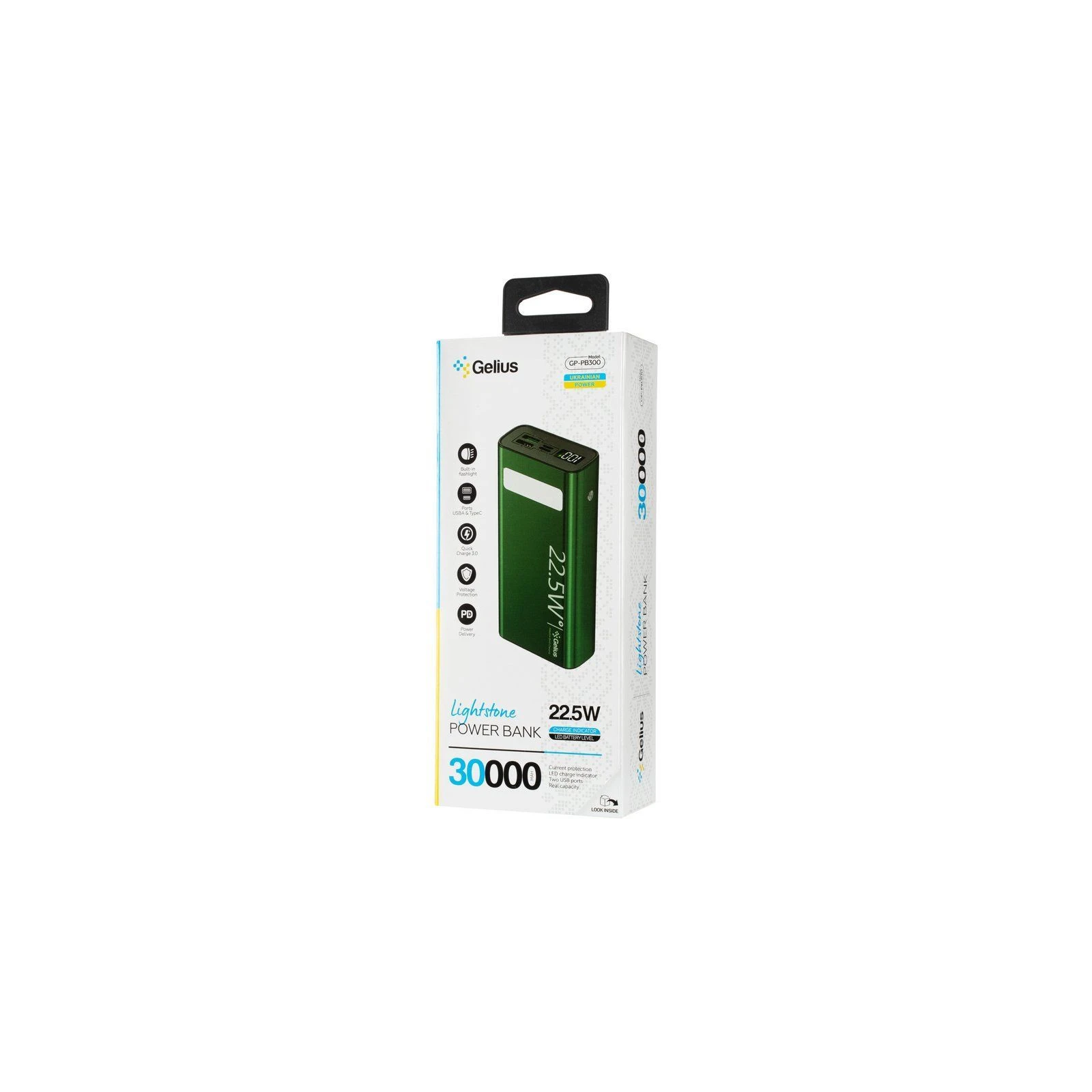 Gelius Lightstone GP-PB300 30000mAh QC+PD (22.5W) Green (00000090465) (UA) Источник заряда батареи USB