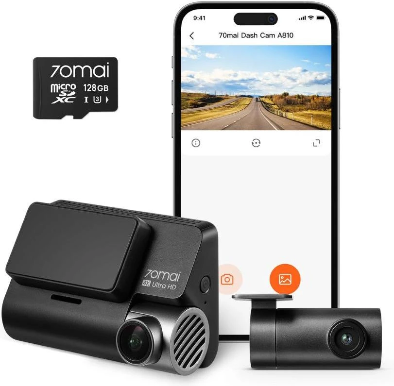 Видеорегистратор 70mai 4K A810 HDR Dash Cam Set Global (+ камера заднего вида) (A810-2)