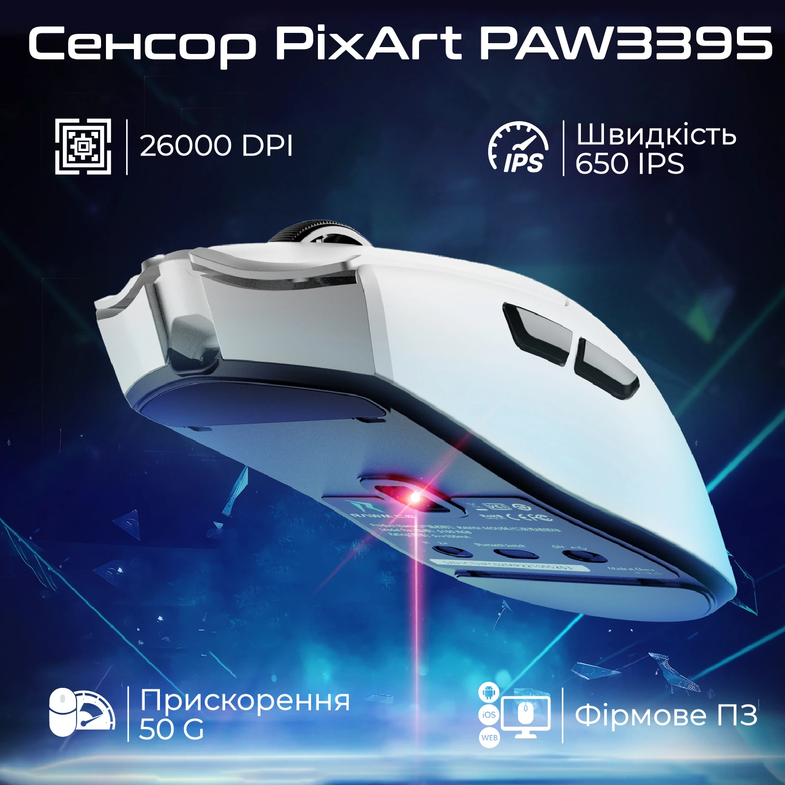 RAWM SA-MH01 White (SA-MH01.white) (UA) Разрешение сенсора: 26000 dpi;