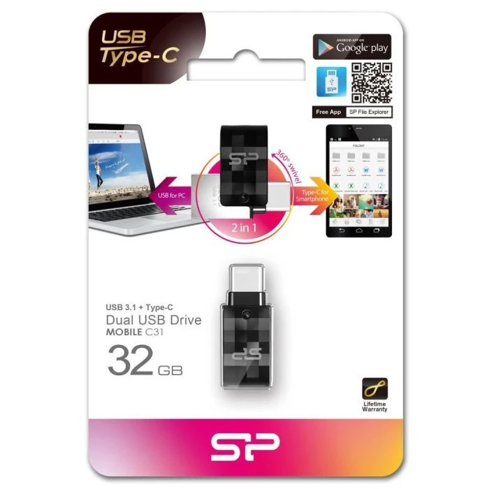 Silicon Power 32GB Mobile C31 USB 3.1 / USB Type-C (SP032GBUC3C31V1K) (UA) Обсяг пам'яті: 32 Gb; Інтерфейс: USB