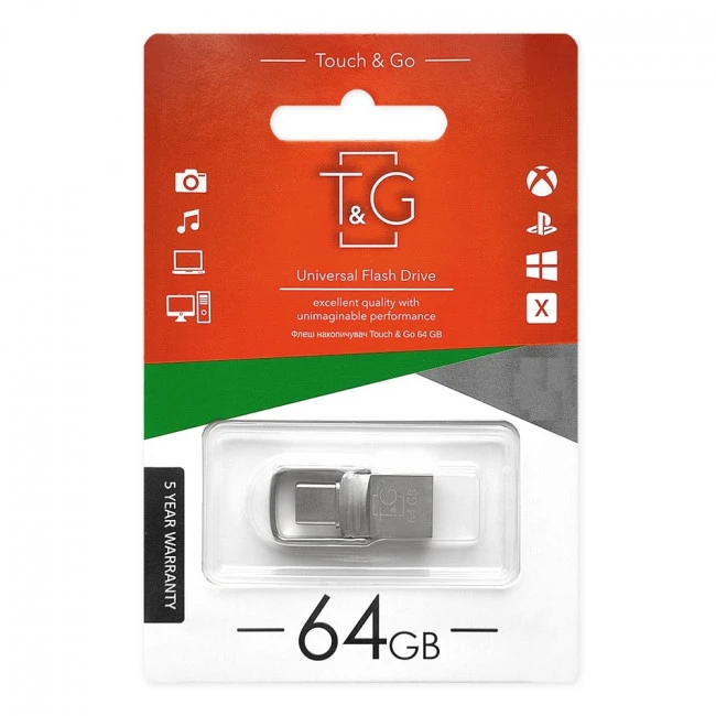 USB 2.0 64GB Type-C T&G 104 Metal Series Silver (TG104TC-64G) (UA) Интерфейс: USB 2.0 Type-C; Объем