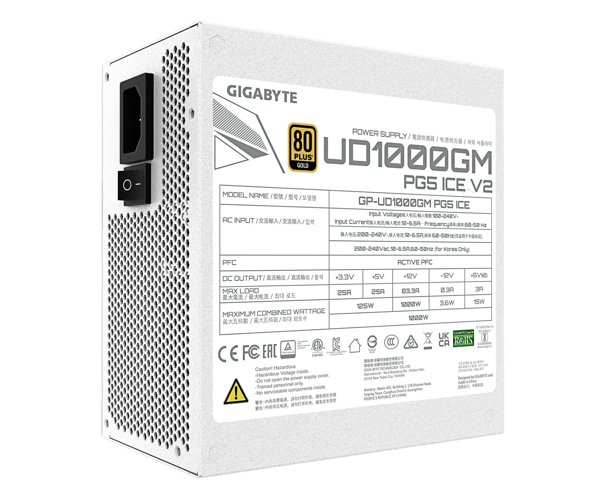 Gigabyte UD1000GM PG5 1000W 80 Plus Gold ATX 3.1 (GP-UD1000GM PG5 ICE) EU Максимальна потужність, Вт: 1000
