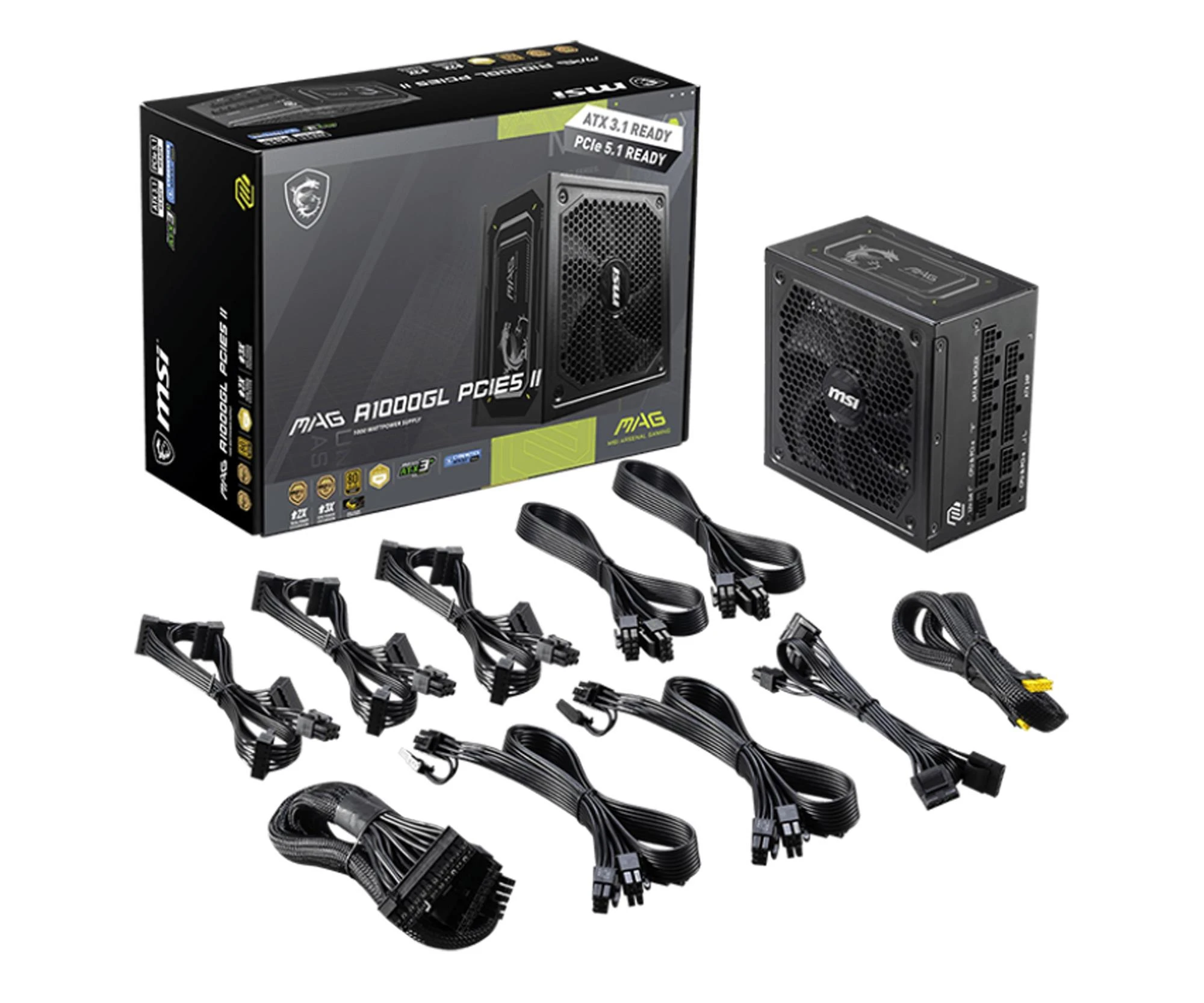 MSI A1000GL II 1000W 80 Plus Gold ATX 3.1 (MAG A1000GL PCIE5 II) EU Максимальна потужність, Вт: 1000