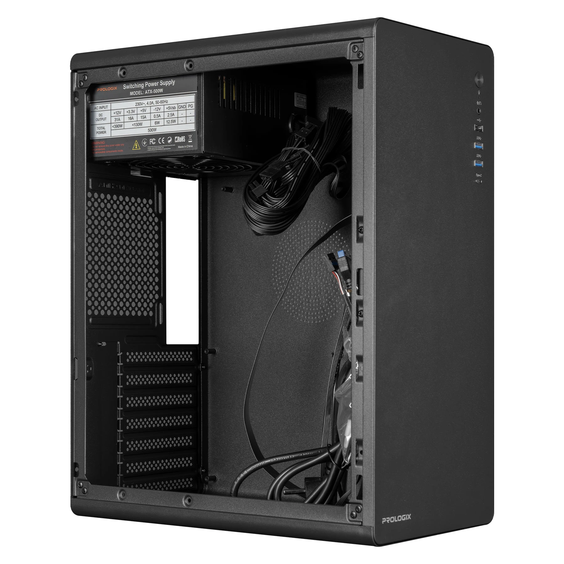Prologix E127 500W Black (UA) Типорозмір: Midi-Tower; Форм-фактор