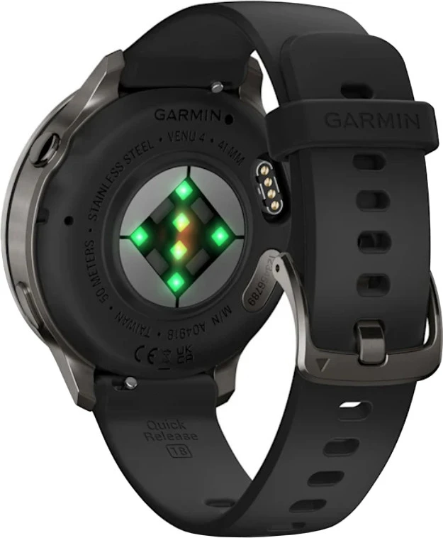 Смарт-годинники Garmin Venu 4 41 мм Slate з чорним силіконовим ремінцем (010-03013-02/42) Бренд: Garmin; Лінійка: Venu 4; iOS: є;
