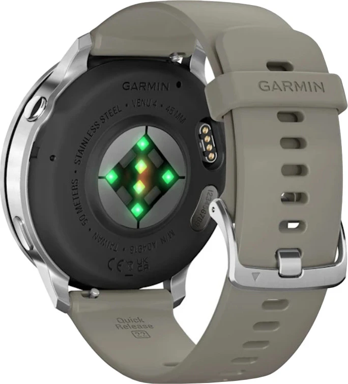 Смарт-годинник Garmin Venu 4 45 мм Сріблястий з сріблясто-сірим силіконовим ремінцем (010-03014-01/41) Бренд: Garmin; Лінійка: Venu 4; iOS: є;
