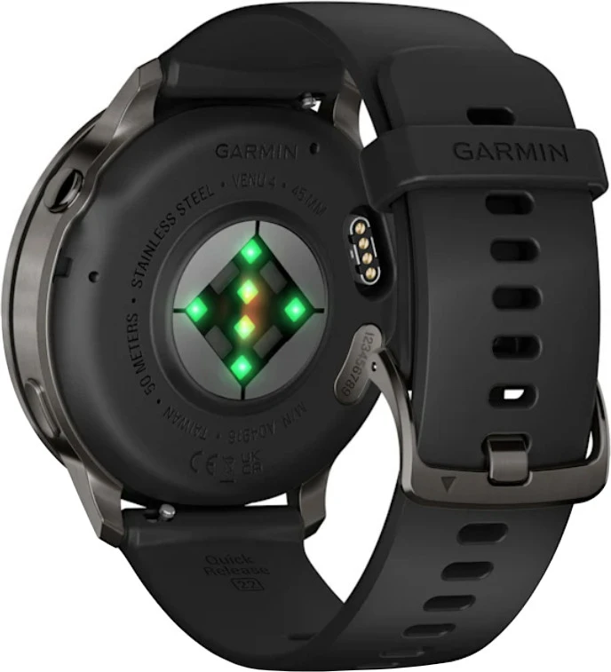 Смарт-часы Garmin Venu 4 45 mm Slate with Black Silicone Band (010-03014-00/40) Бренд: Garmin; Лінійка: Venu 4; iOS: є;