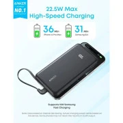 Anker 10000mAh, 22.5W, Built-In USB-C Cable, black (A110DH11) (UA)