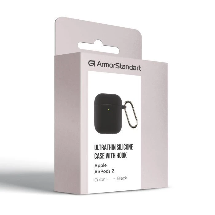 Чохол для навушників Armorstandart Ultrathin Silicone Case With Hook для Apple AirPods 2 Black (ARM59679) (UA) ; Сумісність: Apple AirPods 2;