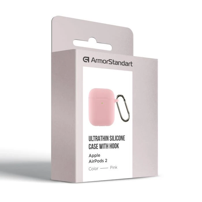 Чохол для навушників Armorstandart Ultrathin Silicone Case With Hook для Apple AirPods 2 Рожевий (ARM59688) (UA) ; Сумісність: Apple AirPods 2;