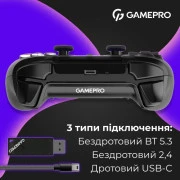 Геймпад GamePro 2.4G/BT 5.1/USB (Switch/PC/PS/iOS/Android) RGB Black (GPS20B) (UA)