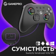 Геймпад GamePro BT 5.3/USB/2.4 ГГц (Switch/PC/iOS/Android) RGB Black (GPX13BDOC) (UA)