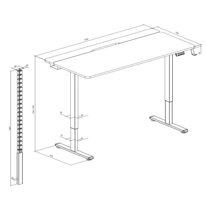 OfficePro 1500 x 720 мм Black (ODE1575B) (UA) ; Особливості: для роботи стоя,