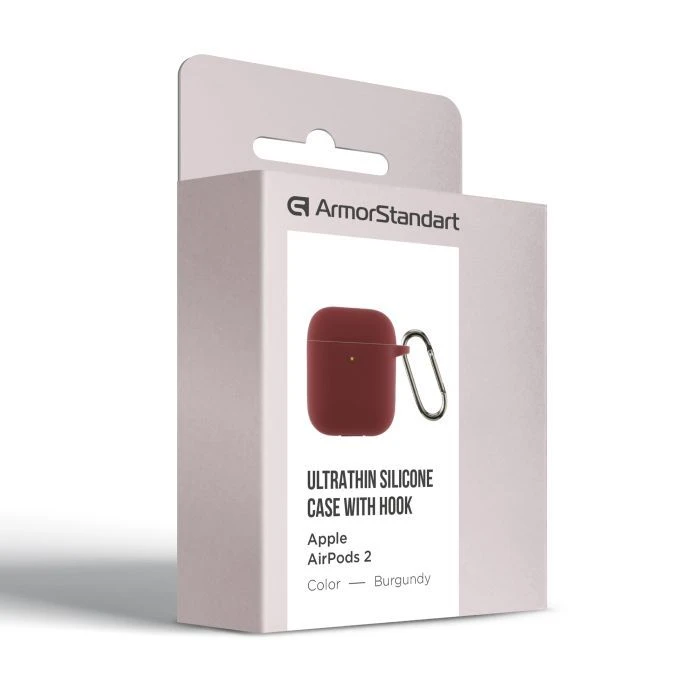 Чехол для наушников Armorstandart Ultrathin Silicone Case With Hook для Apple AirPods 2 Burgundy (ARM59680) (UA)