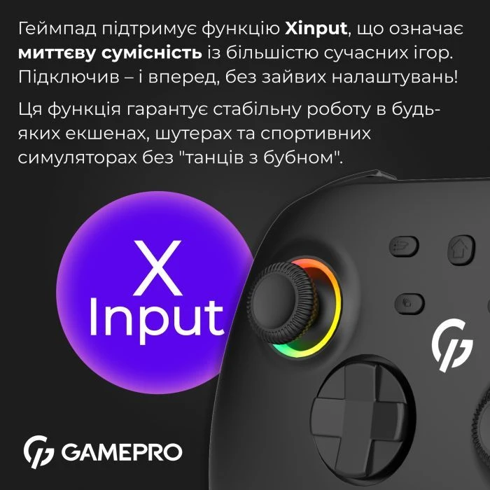 Геймпад GamePro BT 5.3/USB/2.4 ГГц (Switch/PC/iOS/Android) RGB Black (GPX13BDOC) (UA)