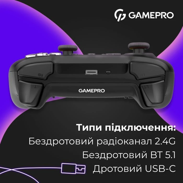 Геймпад GamePro BT 5.3/USB/2.4 ГГц (Switch/PC/iOS/Android) RGB Black (GPX13BDOC) (UA)