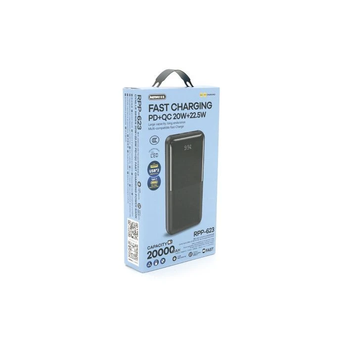 Remax 20000mAh, 22.5W, 2*USB+Type-C, Black (RPP-623) (UA)