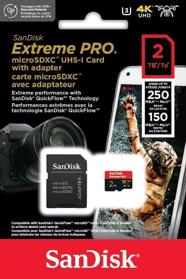 SanDisk 2 TB microSDXC Extreme PRO (SDSQXCD-2T00-GN6MA) Бренд: SanDisk; Об'єм пам'яті, ГБ: 2000;
