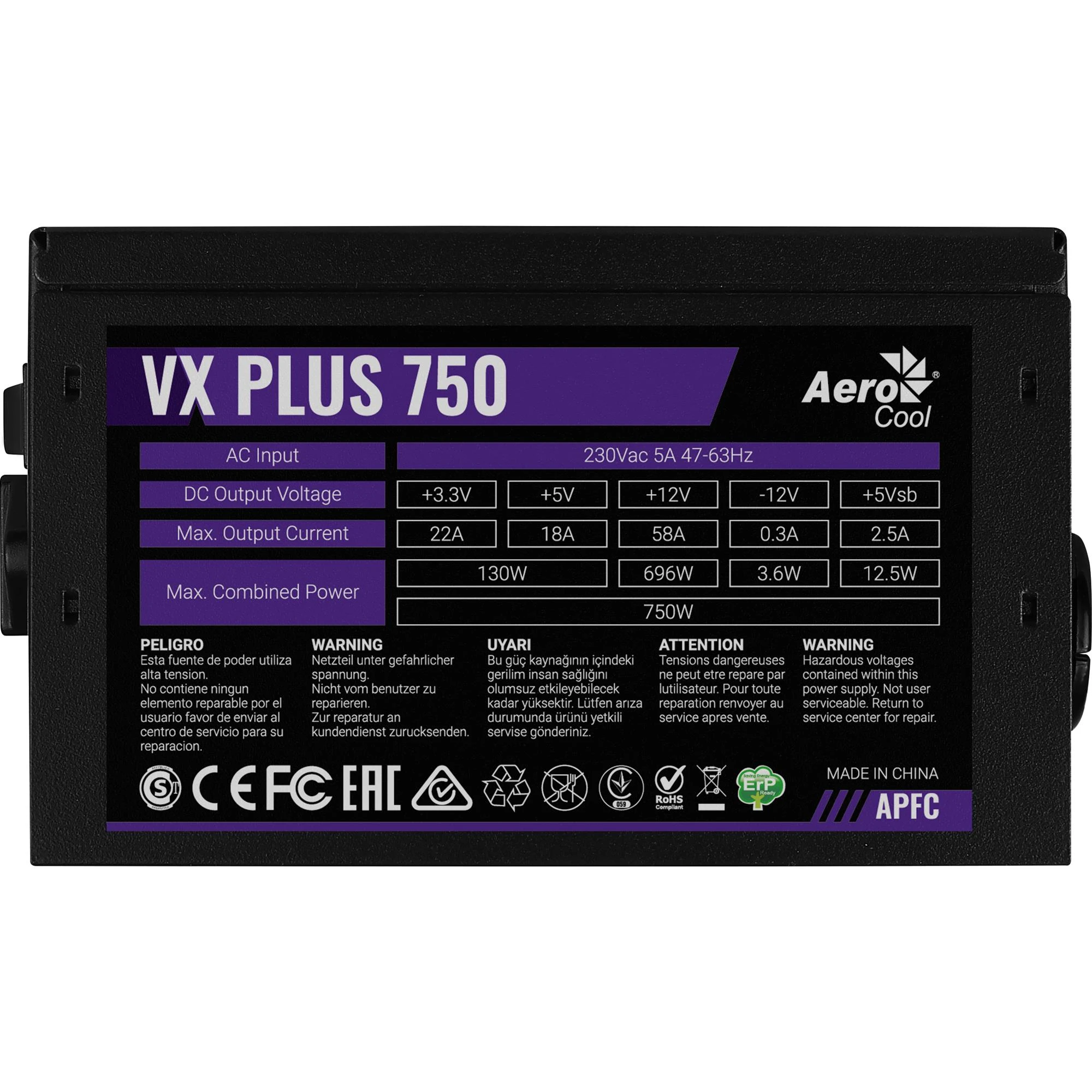 AeroCool VX Plus Stealth 750 (ACPN-VS75AEY.12) 750W (UA) Форм-фактор: ATX; Потужність: 750 Вт;
