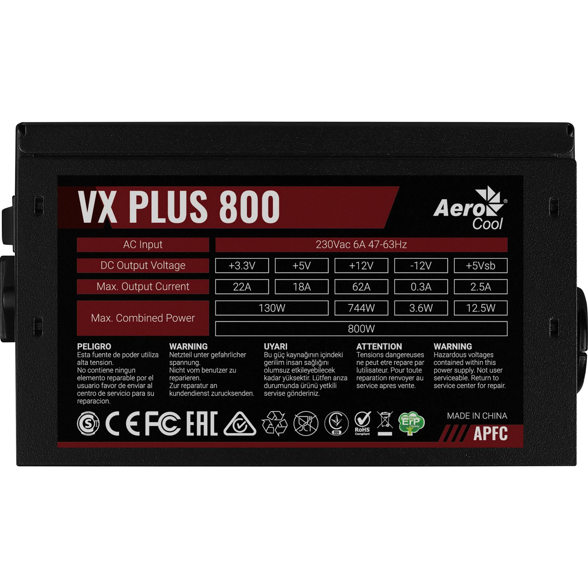 AeroCool VX Plus Stealth 800 (ACPN-VS80AEY.12) 800W (UA) Форм-фактор: ATX; Мощность: 800 Вт;