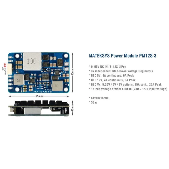 Модуль питания MATEK PM12S-3 (PM12S3) (UA) Выходное напряжение: 5,25 В, 6 В, 8 В;