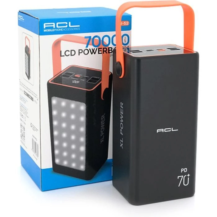 ACL 70000mAh, PD/22.5W, USB, Type C, фонарь, Black/White (PW-52 / 34002) (UA)