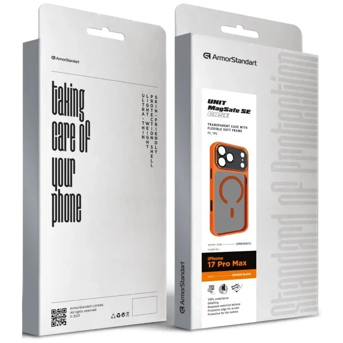 Чехол для мобильного телефона Armorstandart Unit-C MagCase SE Apple iPhone 17 Pro Max Orange Black (ARM86321) (UA) Совместимость с брендом: Apple;