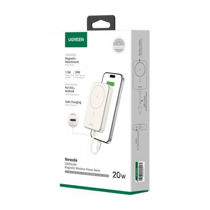 Ugreen 10000mAh 20W Magnetic Wireless Build-in USB-C Cable (PB760) (35341B) (UA)