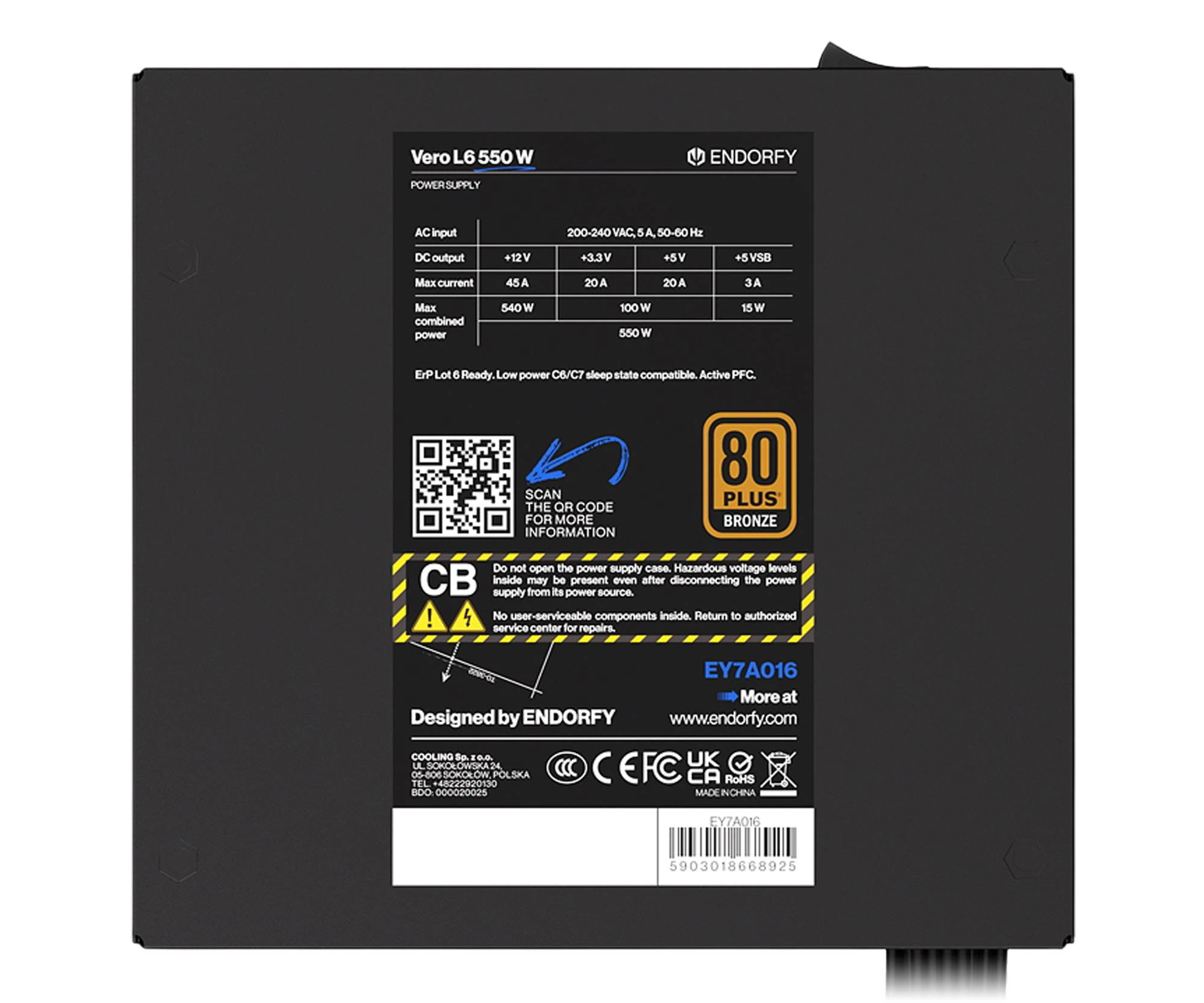 ENDORFY Vero L6 550W 80 Plus Bronze (EY7A016) EU Максимальная мощность, Вт: 550 Вт;