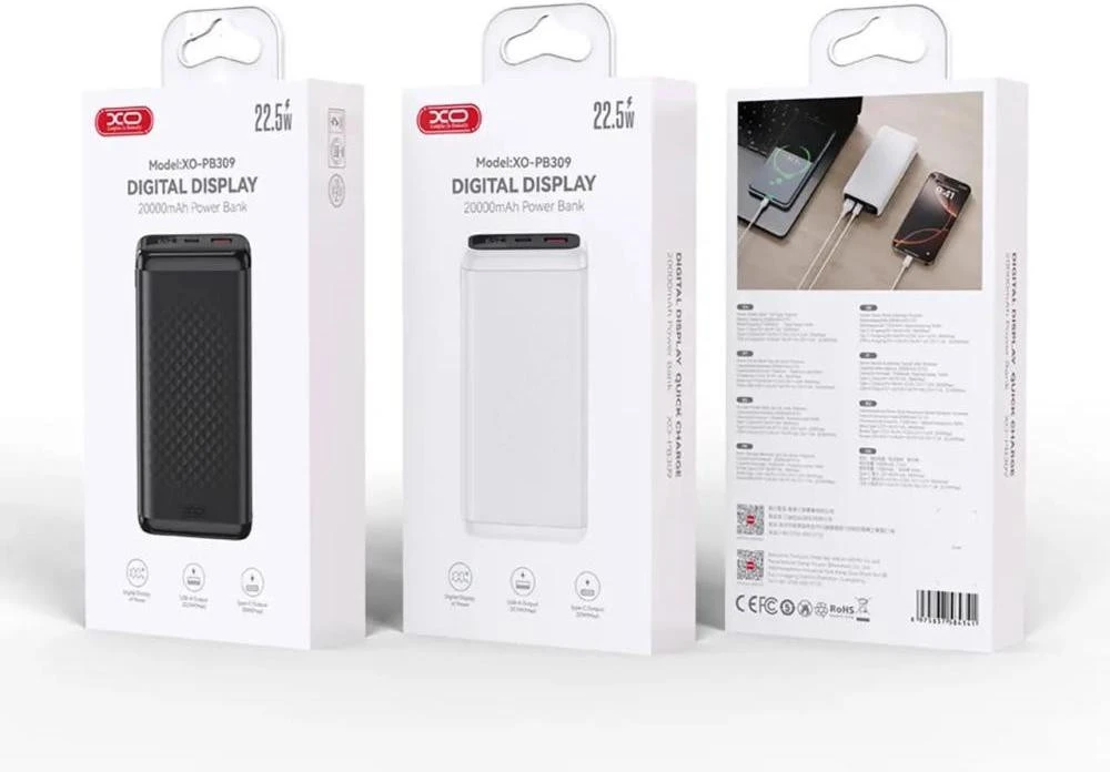 XO PB309 20000mAh 22.5W Black Бренд: XO; Заряджувані пристрої: