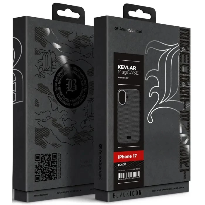 Чехол для мобильного телефона Armorstandart BlackIcon Kevlar MagCase Apple iPhone 17 Black (ARM88532) (UA) Совместимость с брендом: Apple;