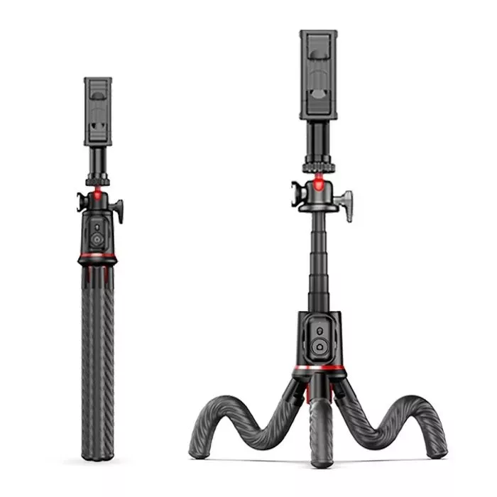 RTAKO C03 Octopus Extendable Tripod Selfie Stick (with Detachable Phone Holder) Black (6942063212416) (UA)