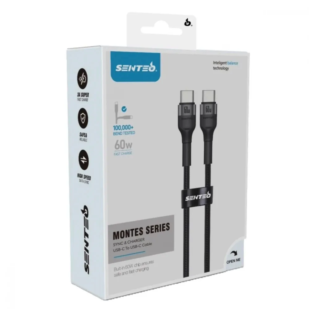 Кабель Senteo ST-01 Montes series Type-C to Type-C 60W 1m Black Бренд: Senteo; Роз'єм1: USB Type-C; Роз'єм2: