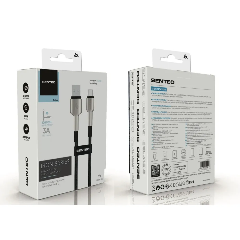 Кабель SENTEO SM-03 Iron series 18W 3A USB to Type-C 1m Black