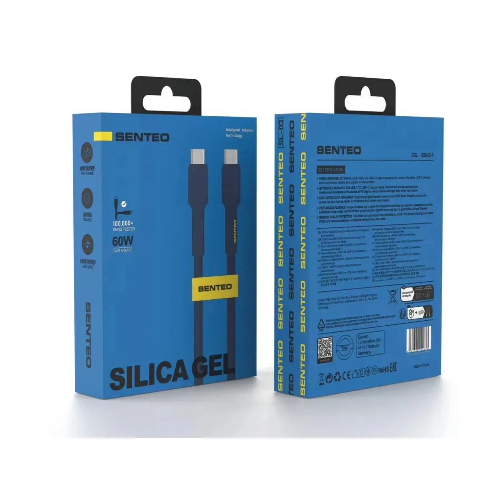Кабель SENTEO SL-03 Silica Gel 60W Type-C to Type-C 1m Dark Blue