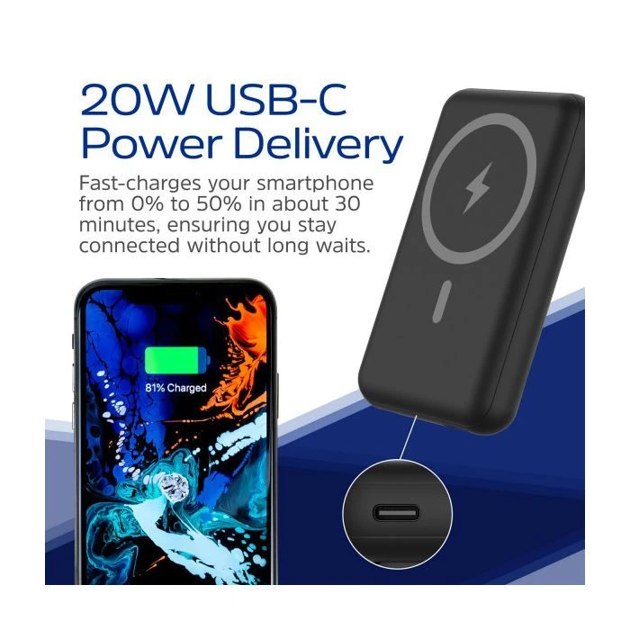 Energizer Magnetic Wireless 10000mAh 22.5W PD USB-A, USB-C In/Out, Black (QM10002PQ) (UA)