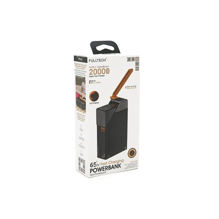 FULLTECH 20000mAh, PD65W+22.5W, Input(Type-C), Output(USB,Type-C) (PRIME-20/65) (UA) Вага: 440 г;