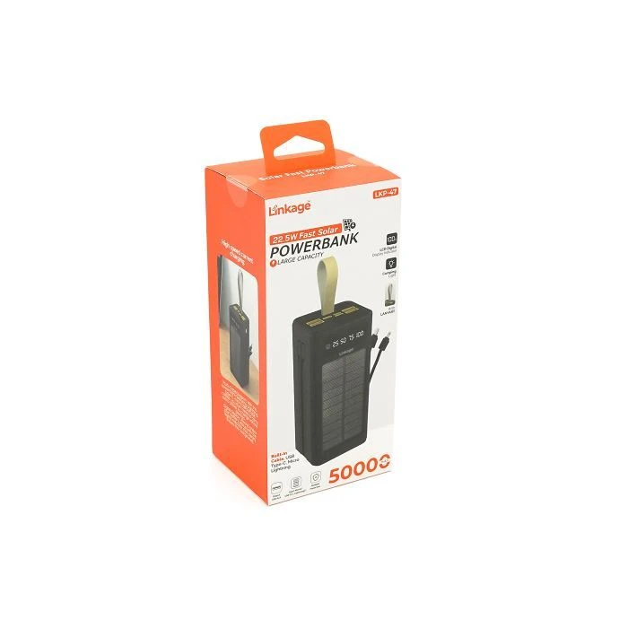 Linkage 50000mAh, Solar, 22.5W, cables Type-C+Lighting, Black (LKP-47) (UA)