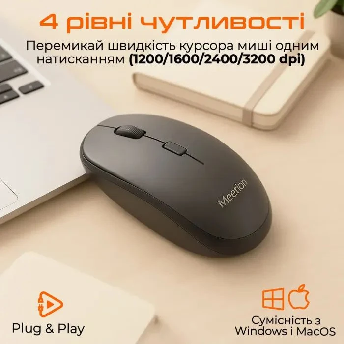 Meetion BTM100 Wireless/Bluetooth/USB Black (MT-BTM100-A) (UA)