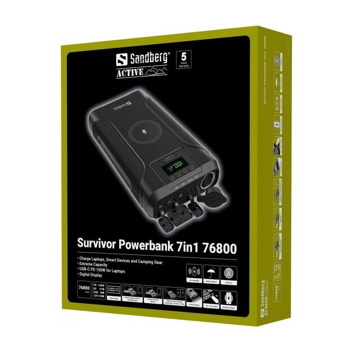 Sandberg 76800mAh Survivor 7in1 DC/91W, PD/100W, Cigar Lighter/120W, QI-15W, power-through (421-15) (UA)