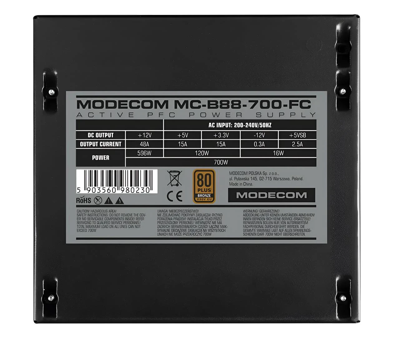 MODECOM B88 FC 700W 80 Plus Bronze (MC-B88-700FC) EU Стандарт  АТХ