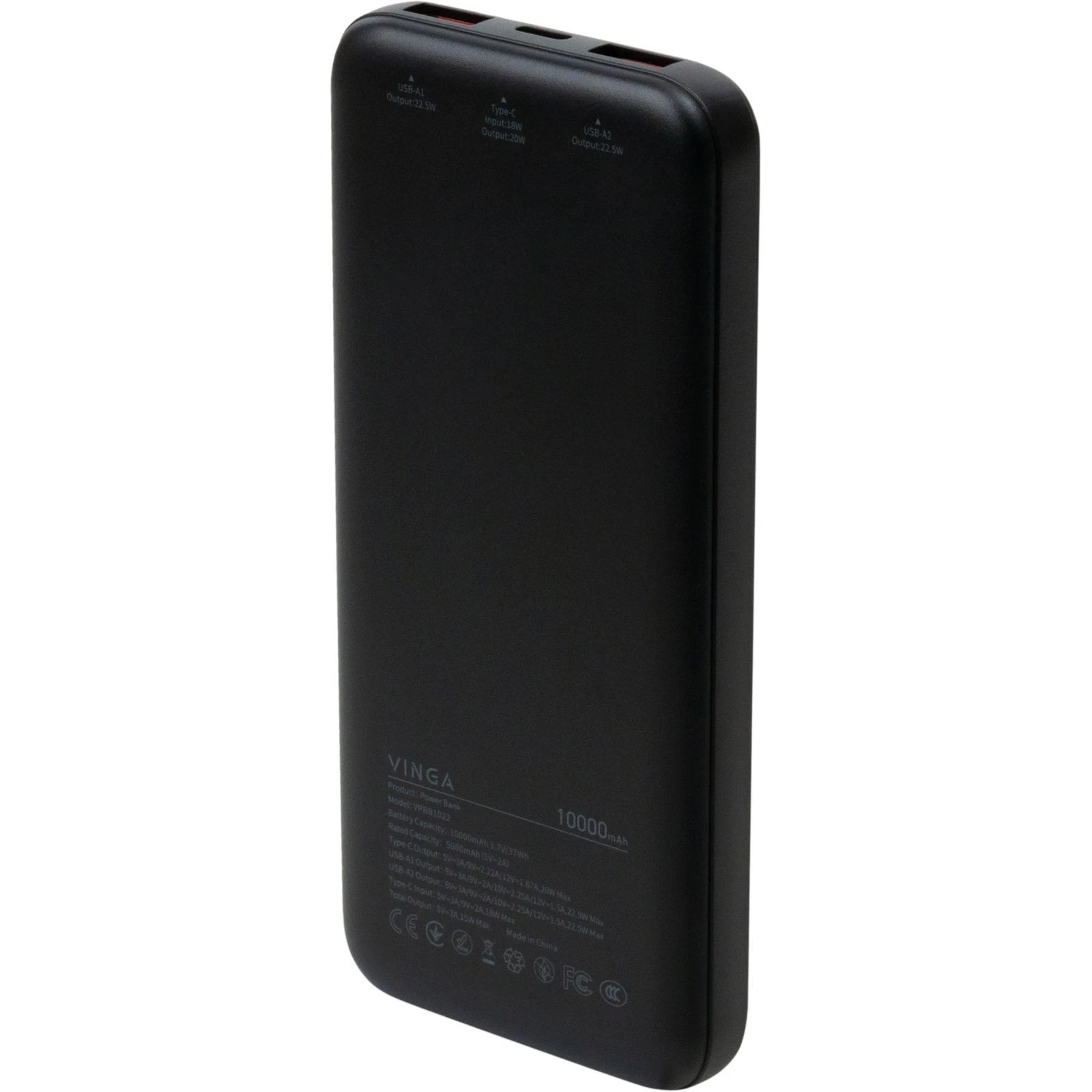 Vinga 10000 mAh 22.5W Display Black (VPBB1022) (UA)