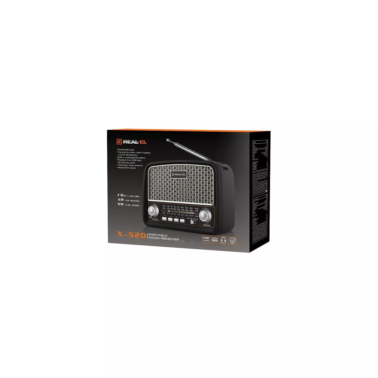 Портативный радиоприемник REAL-EL X-520 Black (UA) Основные характеристики;