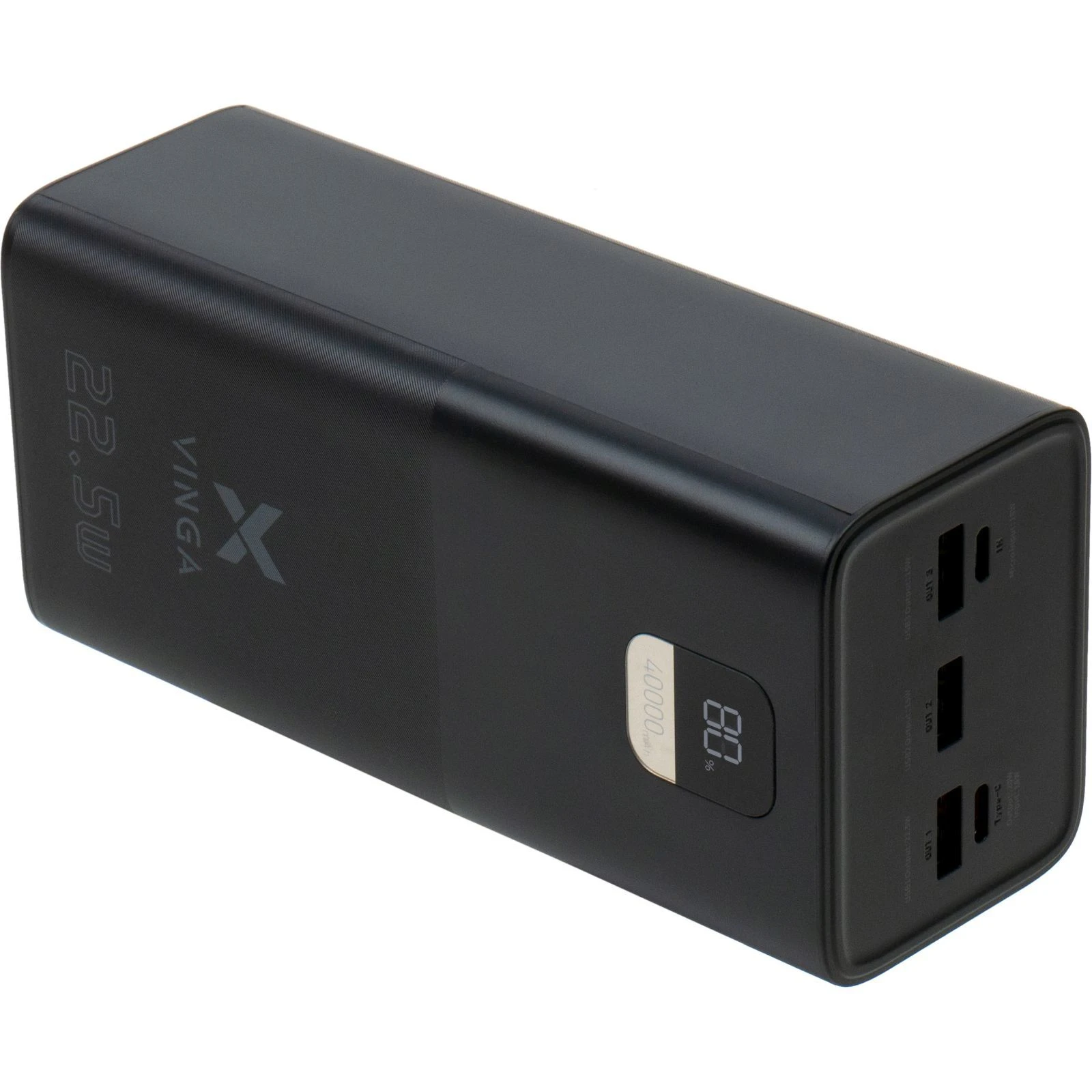 Vinga 40000 mAh 22.5W Display Black (VPBB4022) (UA) Интерфейсы подключения (выход) 3 х USB, USB Type-C, microUSB
