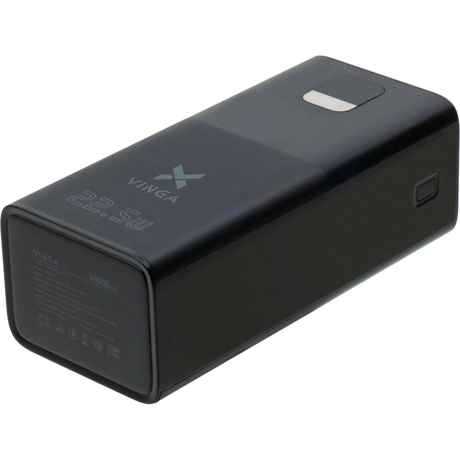 Vinga 40000 mAh 22.5W Display Black (VPBB4022) (UA) Источник заряда батареи USB Type C, USB