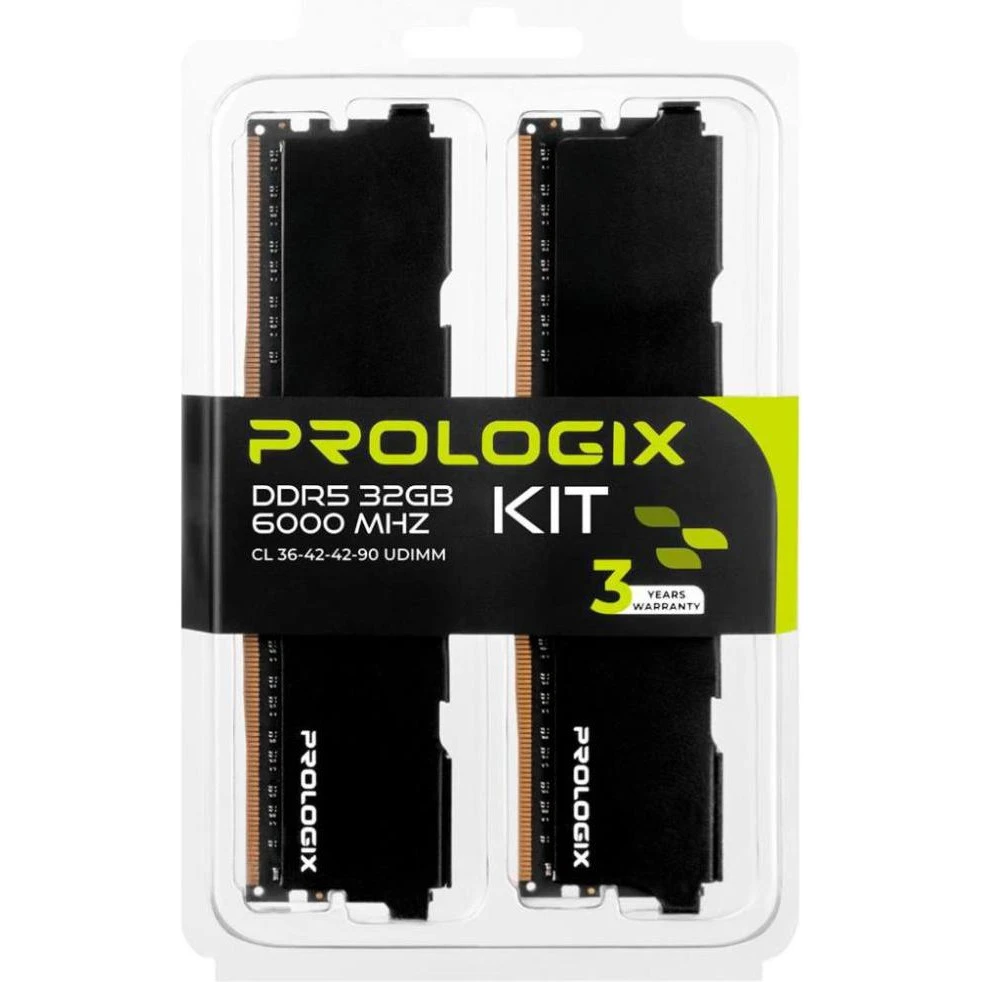 Prologix 32 GB (2x16GB) DDR5 6000 MHz (PRO32GB6000B5K) (UA) Бренд: Prologix; Назначение: Память