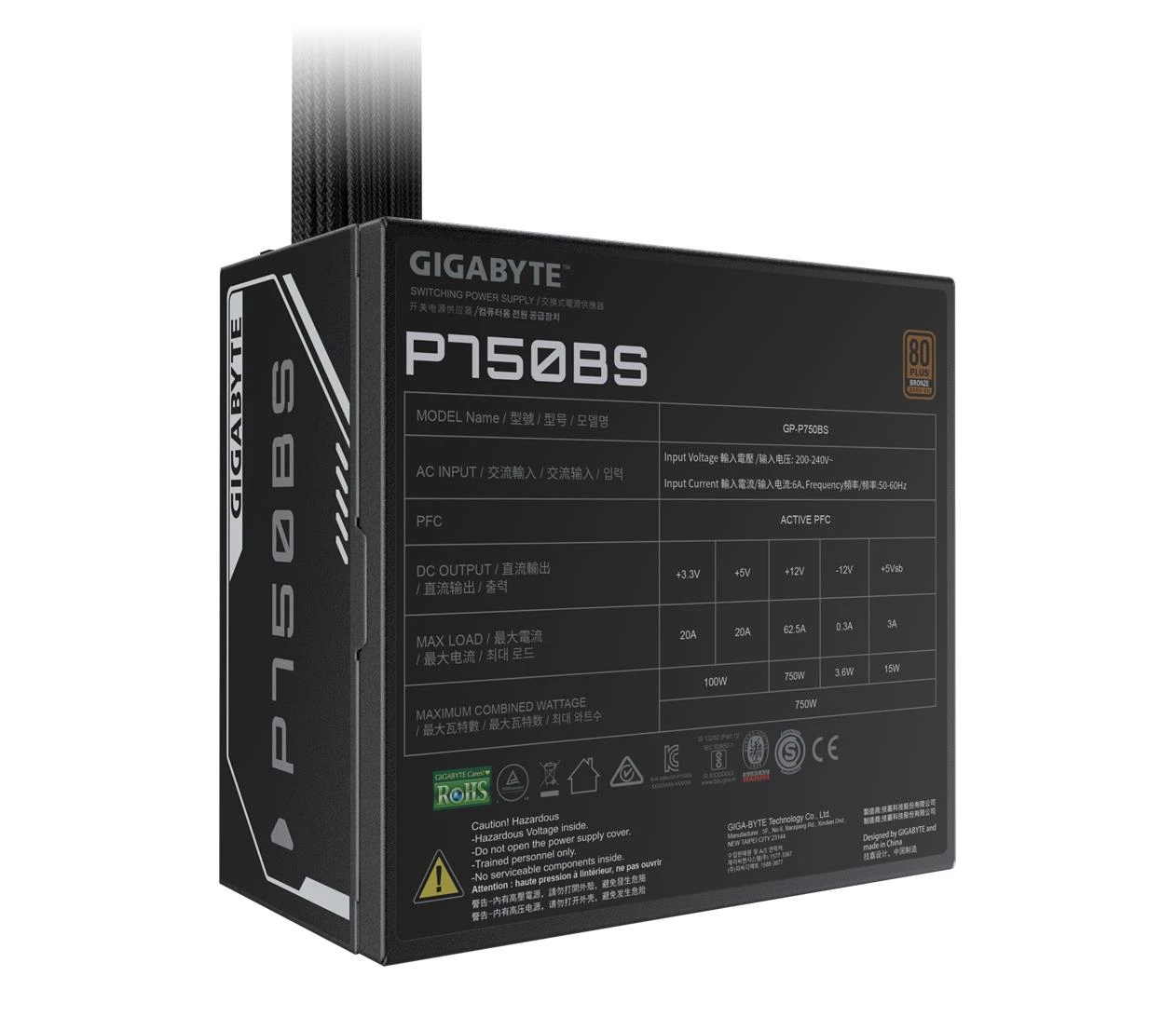Gigabyte P750BS 750W 80 Plus Bronze (GP-P750BS) EU Максимальна потужність, WT: 750 Вт;