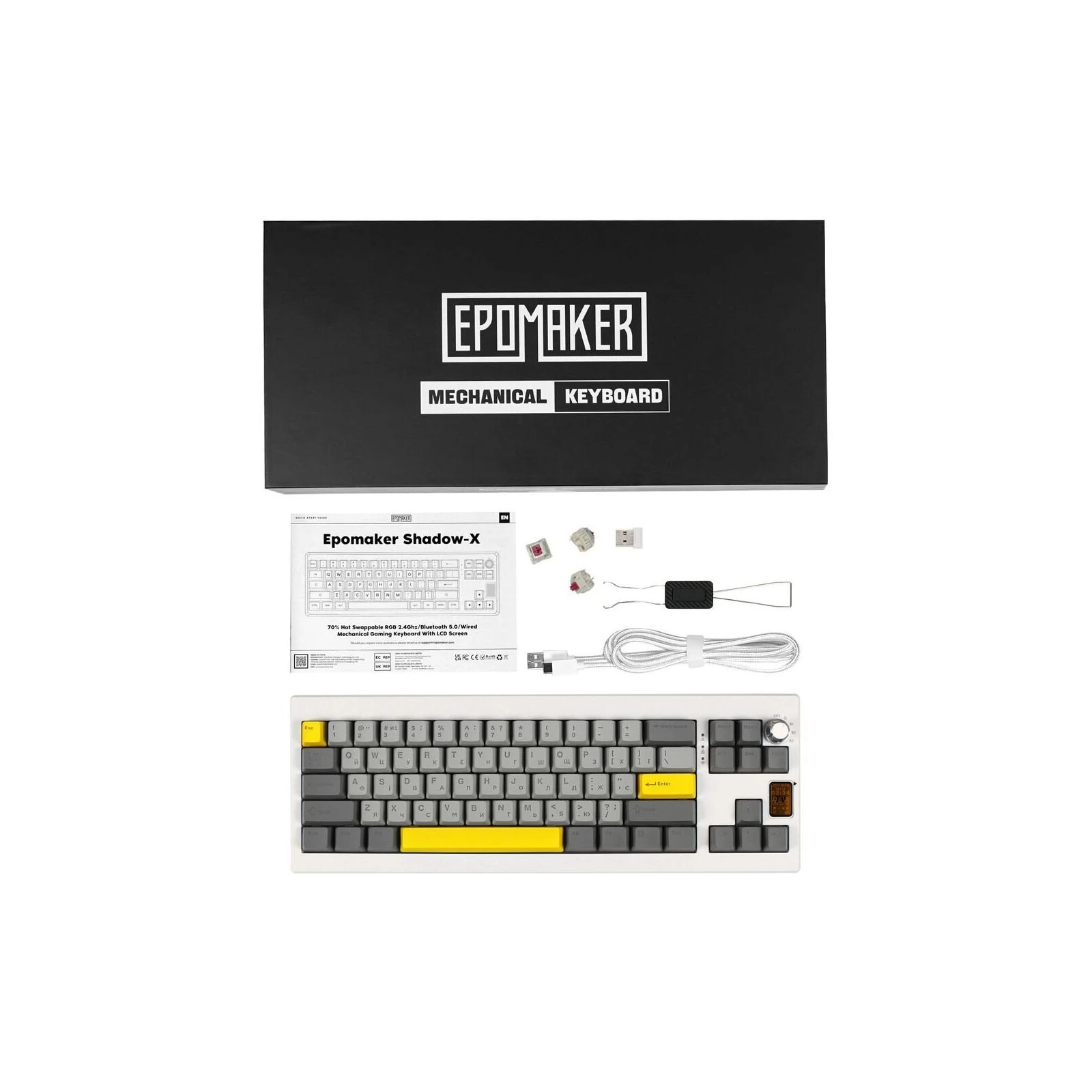 Epomaker Shadow-X 70 Mulan Switch Hot-Swap LCD Screen RGB Wireless/Bluetooth/USB UA White (SHX-W-M) (UA) Основні характеристики;